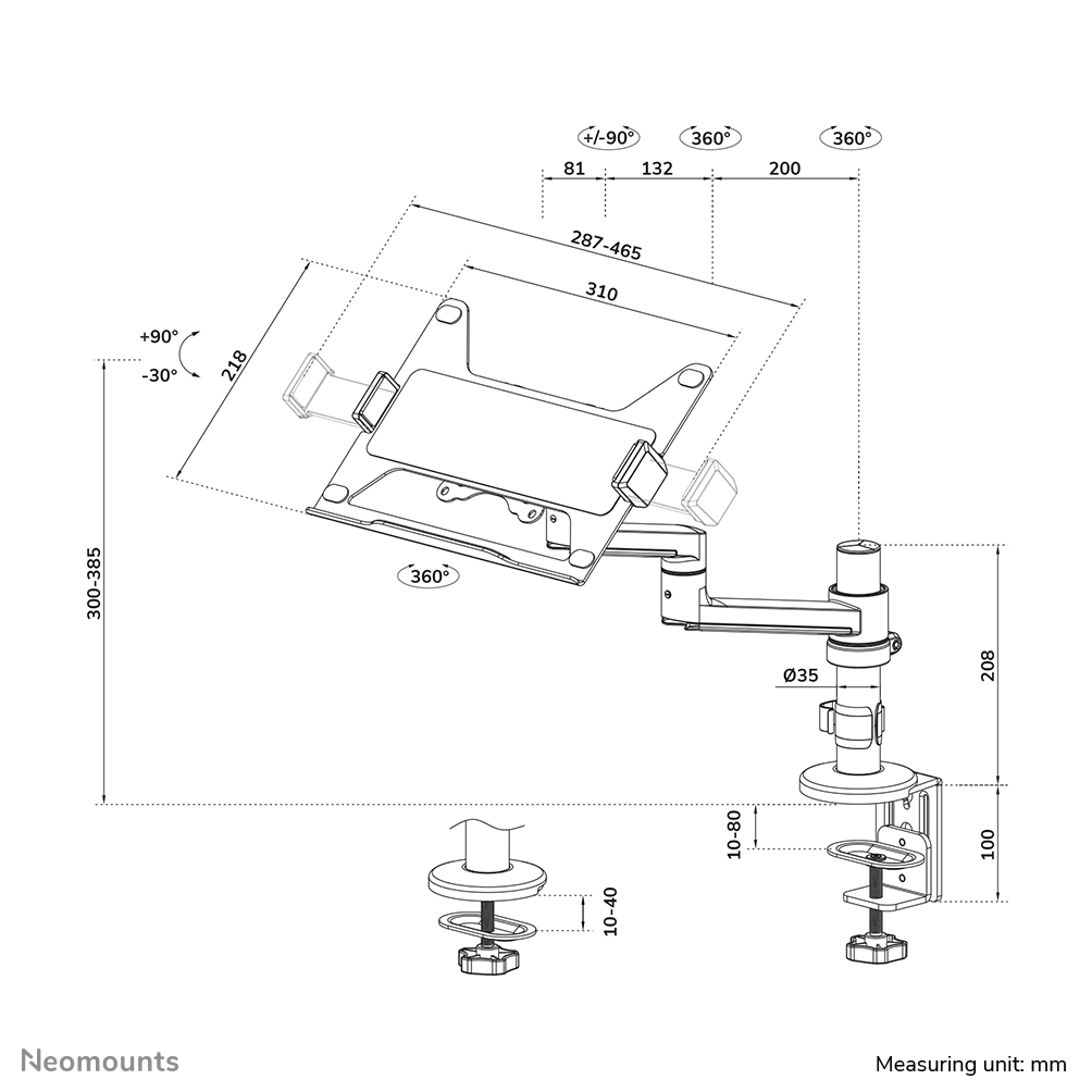 Neomounts DS20-425BL1 Supporto braccio per laptop 11.6-17.3" - salvaspazio